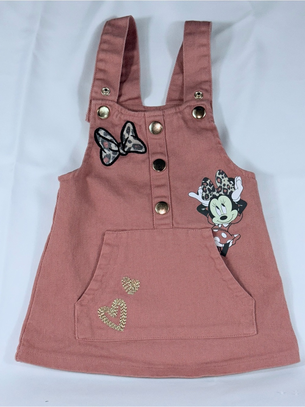 Disney Junior 12M Minnie Mouse Toddler Girl’s Pink Denim Overall Dress